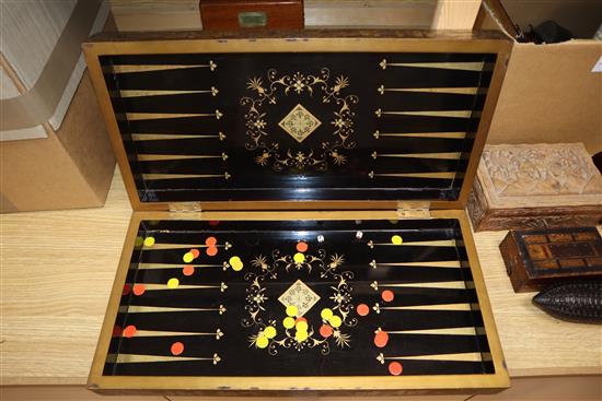 An Oriental lacquered chess/backgammon board